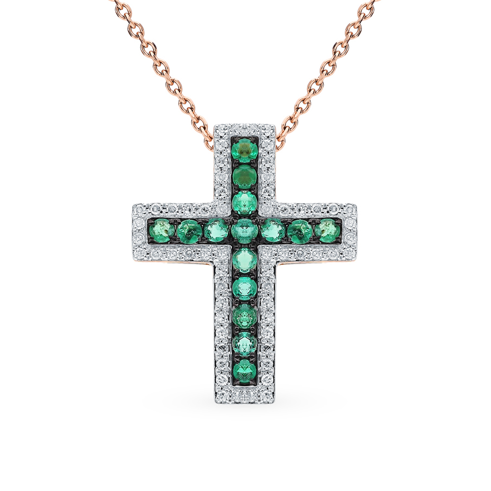 Золотая подвеска с бриллиантами природными и изумрудами природными