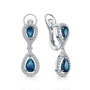 Серьги из белого золота с бриллиантами и топазами природными