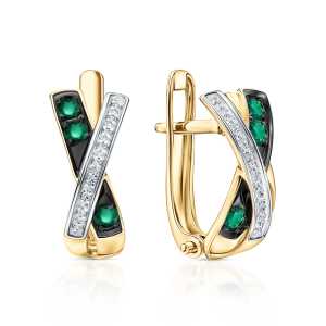 Золотые серьги с бриллиантами природными и изумрудами природными
