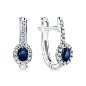 Золотые серьги с бриллиантами природными и сапфирами природными