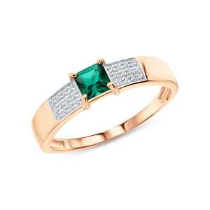 Золотое кольцо с бриллиантами природными и изумрудами выращенными