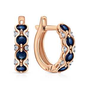 Золотые серьги с бриллиантами природными и сапфирами природными